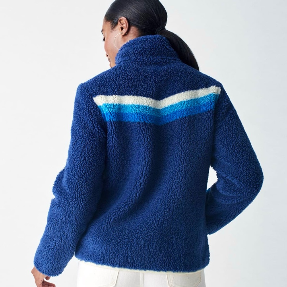 NWOT Faherty Apres Dream Fleece Sherpa Jacket – Chevron Blue Multi Stripe - Picture 3 of 10